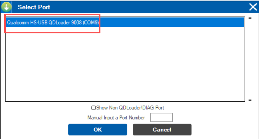 Select Port 中的 9008 端口